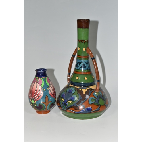 340 - TWO WILEMAN & CO FOLEY INTARSIO VASES, comprising a twin handled vase, model no 3042, height 24cm, t... 