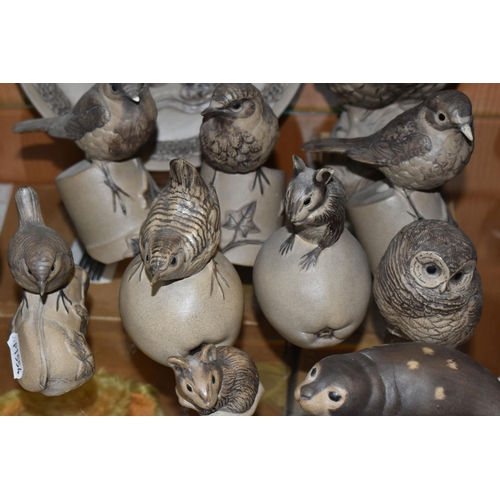 342 - A COLLECTION OF POOLE POTTERY STONEWARE BIRDS AND ANIMALS, to include figures of owls, wrens, robins... 