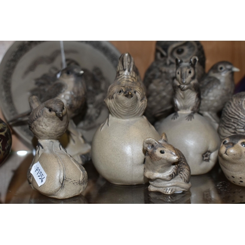 342 - A COLLECTION OF POOLE POTTERY STONEWARE BIRDS AND ANIMALS, to include figures of owls, wrens, robins... 