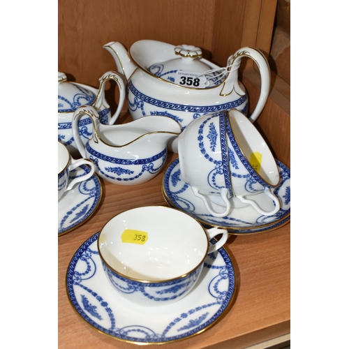 358 - A GROUP OF WEDGWOOD TEAWARE, a Wedgwood tea set decorated with blue floral swags, gilt edged on a wh... 