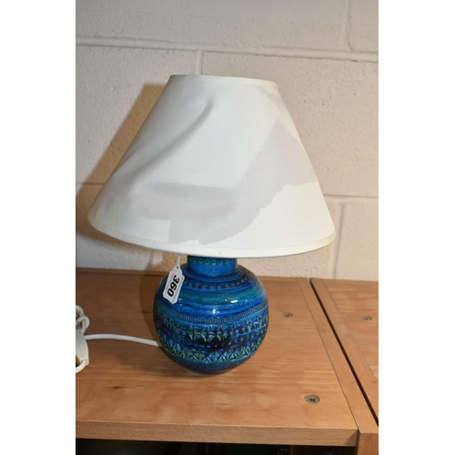 360 - A  SMALL VINTAGE ITALIAN BITOSSI CERAMIC TABLE LAMP,  Rimini blue design, height of body 15.5cm (1) ... 