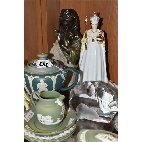 363 - A GROUP OF NAMED CERAMICS, comprising a Coalport Queen Elizabeth 2012 commemorative figure, a Genesi... 