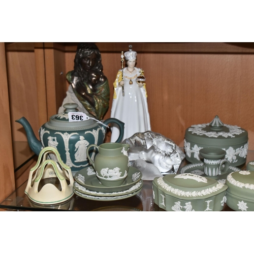 363 - A GROUP OF NAMED CERAMICS, comprising a Coalport Queen Elizabeth 2012 commemorative figure, a Genesi... 