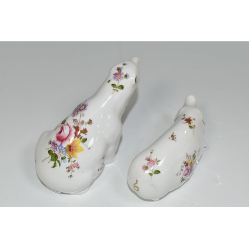 367 - TWO ROYAL CROWN DERBY 'DERBY POSIES' PATTERN PAPERWEIGHTS, comprising a Derby Posies Polar Bear, gol... 