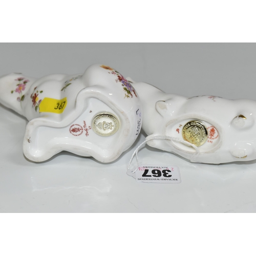 367 - TWO ROYAL CROWN DERBY 'DERBY POSIES' PATTERN PAPERWEIGHTS, comprising a Derby Posies Polar Bear, gol... 