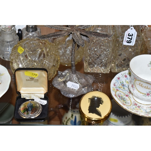 379 - A GROUP OF VICTORIAN CUT CRYSTAL AND CERAMICS, to include a Royal Albert 'Memories' pattern tennis s... 