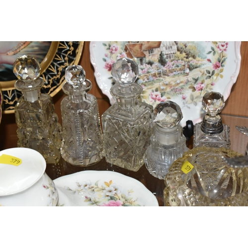 379 - A GROUP OF VICTORIAN CUT CRYSTAL AND CERAMICS, to include a Royal Albert 'Memories' pattern tennis s... 