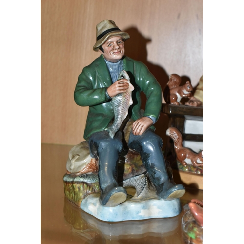 381 - A GROUP OF FIVE ROYAL DOULTON FIGURES, comprising 'A Good Catch' HN2258, 'The Wayfarer' HN2362, 'Goo... 