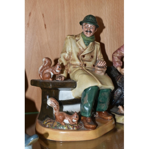 381 - A GROUP OF FIVE ROYAL DOULTON FIGURES, comprising 'A Good Catch' HN2258, 'The Wayfarer' HN2362, 'Goo... 