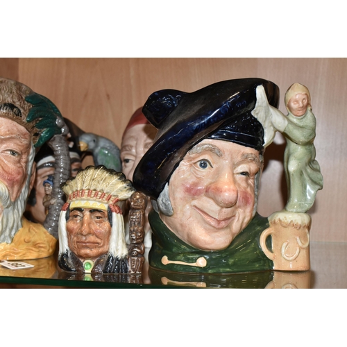 382 - A GROUP OF FIVE ROYAL DOULTON CHARACTER JUGS, comprising Bootmaker D6572, Long John Silver D6335, Ta... 