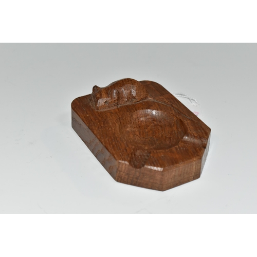 385 - A ROBERT THOMPSON OF KILBURN 'MOUSEMAN' OAK ASHTRAY, carved with signature mouse, length 10cm x widt... 