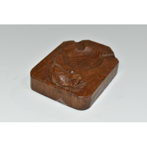 385 - A ROBERT THOMPSON OF KILBURN 'MOUSEMAN' OAK ASHTRAY, carved with signature mouse, length 10cm x widt... 