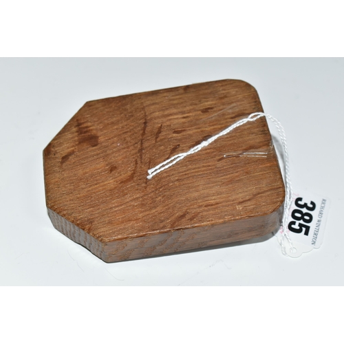 385 - A ROBERT THOMPSON OF KILBURN 'MOUSEMAN' OAK ASHTRAY, carved with signature mouse, length 10cm x widt... 