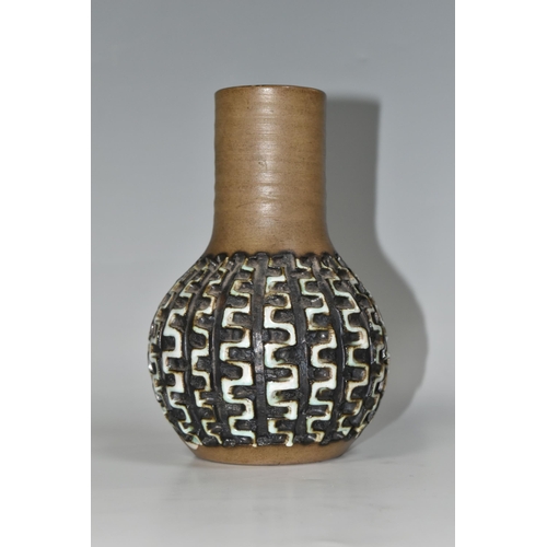 388 - A GUY SYDENHAM FOR POOLE POTTERY 'ATLANTIS' RANGE VASE, an ovoid base with cylindrical neck, the bod... 