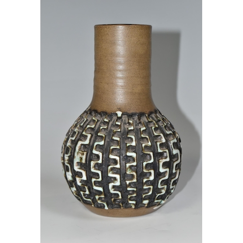 388 - A GUY SYDENHAM FOR POOLE POTTERY 'ATLANTIS' RANGE VASE, an ovoid base with cylindrical neck, the bod... 