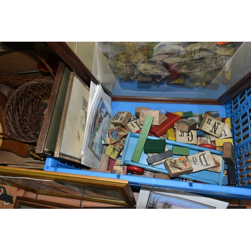 406 - SIX BOXES AND LOOSE SUNDRIES including 'Shakespeare' fishing reels and assorted supplies in a vintag... 