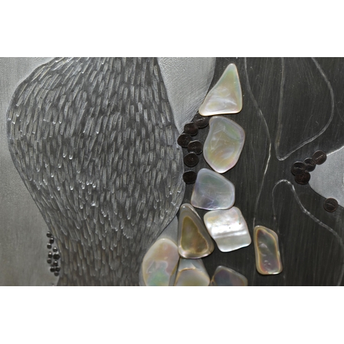 421 - BARRY BRETTELL (CONTEMPORARY) A VINTAGE MIXED MEDIA WALL PLAQUE, the abstract design is composed fro... 