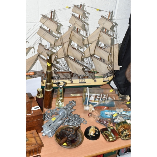 436 - A QUANTITY OF NAUTICAL THEMED COLLECTABLES, to include four Ship's in bottles, four vintage 'Sea Lif... 