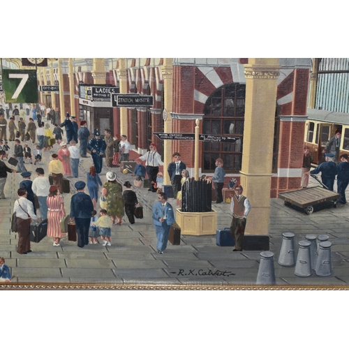 438 - ROBERT K. CALVERT (BRITISH 20th CENTURY) 'SNOWHILL STATION, PLATFORM 7', a nostalgic depiction of th... 