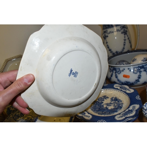 443 - A LARGE QUANTITY OF 'ADAMS' IRONSTONE IN TRADITIONAL BLUE AND WHITE ORIENTAL DESIGNS AND A DINNER SE... 