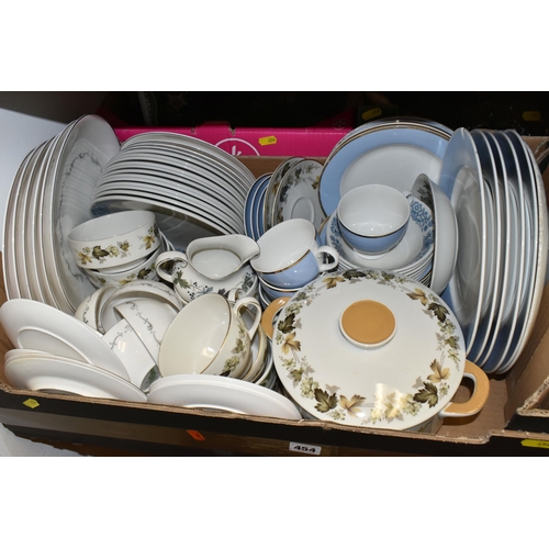 454 - SIX BOXES OF GLASSWARE AND TABLEWARE to include a large variety of 'Royal Doulton' kitchenware in va... 