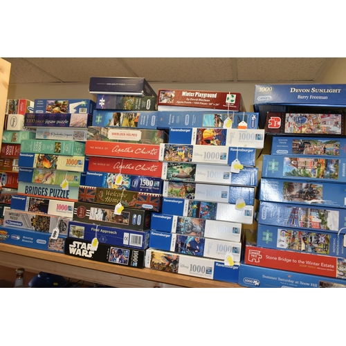 460 - A COLLECTION OF MODERN BOXED JIGSAWS, to include examples by Ravensburger, Jumbo (including Wasgij),... 