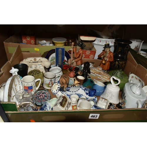 463 - THREE BOXES AND LOOSE CERAMICS, GLASS, LILLIPUT LANE COTTAGES AND SUNDRY ITEMS, to include Lilliput ... 