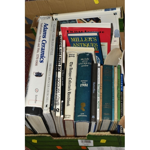 466 - SIX BOXES OF BOOKS & ONE BOX OF VHS TAPES containing over 130 miscellaneous book titles, mostly in h... 