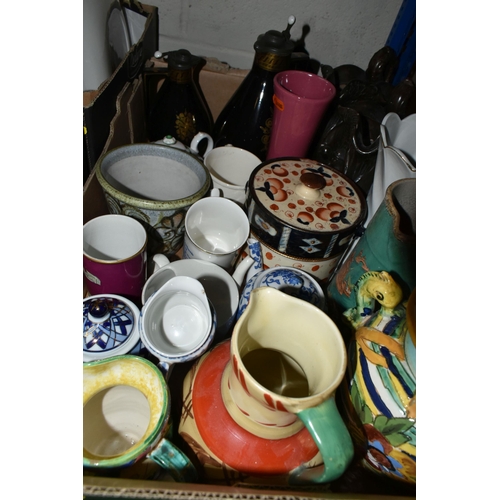 478 - THREE BOXES OF CERAMICS, to include a Denby planter, a Cauldon 'Ching' pattern meat plate, nine coll... 