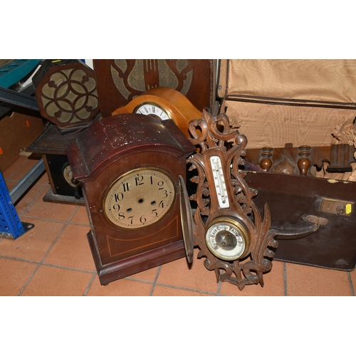 481 - A GROUP OF SUNDRIES, to include an early 20th century vanity case, large mantel clock (worm holes an... 