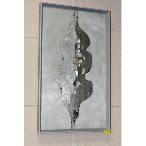 421 - BARRY BRETTELL (CONTEMPORARY) A VINTAGE MIXED MEDIA WALL PLAQUE, the abstract design is composed fro... 