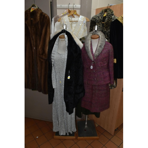 430 - A GROUP OF LADIES VINTAGE CLOTHING, comprising a full length caramel coloured mink coat by Faulkes o... 