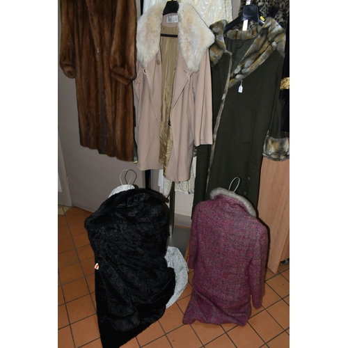 430 - A GROUP OF LADIES VINTAGE CLOTHING, comprising a full length caramel coloured mink coat by Faulkes o... 