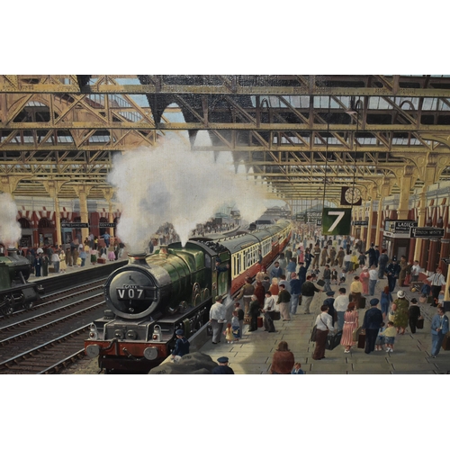 438 - ROBERT K. CALVERT (BRITISH 20th CENTURY) 'SNOWHILL STATION, PLATFORM 7', a nostalgic depiction of th... 