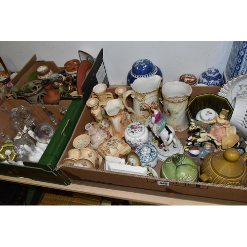 440 - SEVEN BOXES OF CERAMIC ORNAMENTS to include a large collection of ceramic and glass ornamental bells... 