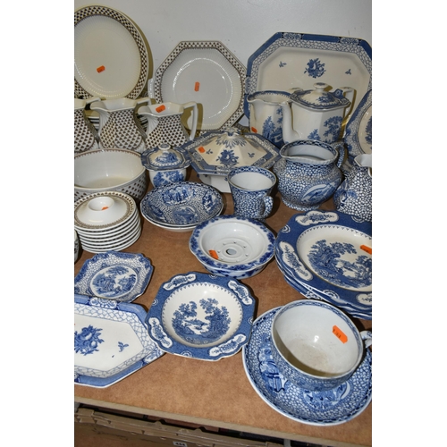 443 - A LARGE QUANTITY OF 'ADAMS' IRONSTONE IN TRADITIONAL BLUE AND WHITE ORIENTAL DESIGNS AND A DINNER SE... 