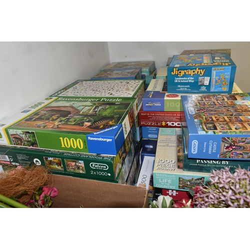 446 - A COLLECTION OF MODERN BOXED JIGSAWS, to include examples by Ravensburger, Jumbo (including Wasgij),... 