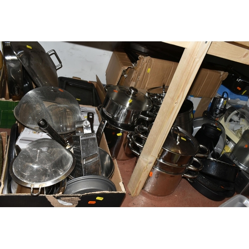 450 - A LARGE QUANTITY OF STAINLESS STEEL KITCHENWARE AND ELECTRICAL APPLIANCES to include pots of various... 