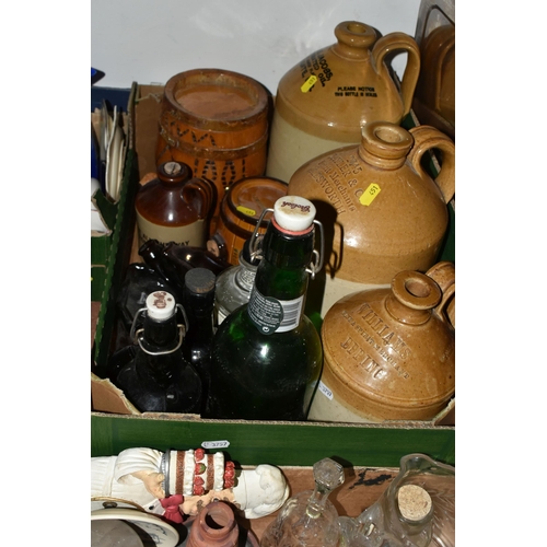 451 - FOUR BOXES AND A QUANTITY OF LOOSE CERAMICS to include a 'Spode' tea caddy, large ceramic bowls, a c... 