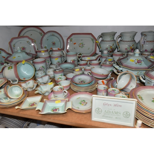 453 - A LARGE ADAMS TEA AND DINNER SET IN HAND-PAINTED 'CALYX WARE' PATTERN to include coffee cups, teacup... 