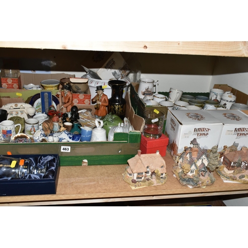 463 - THREE BOXES AND LOOSE CERAMICS, GLASS, LILLIPUT LANE COTTAGES AND SUNDRY ITEMS, to include Lilliput ... 