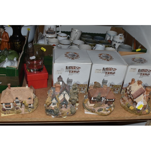 463 - THREE BOXES AND LOOSE CERAMICS, GLASS, LILLIPUT LANE COTTAGES AND SUNDRY ITEMS, to include Lilliput ... 