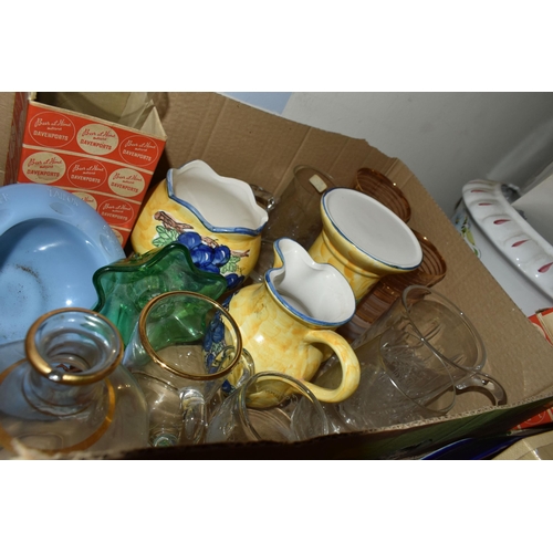 463 - THREE BOXES AND LOOSE CERAMICS, GLASS, LILLIPUT LANE COTTAGES AND SUNDRY ITEMS, to include Lilliput ... 