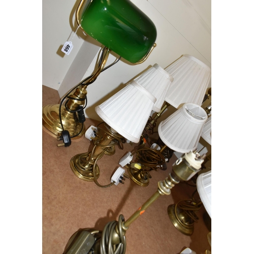 468 - A QUANTITY OF ASSORTED BRASS TABLE AND DESK LAMPS, majority are have various candlestick type bases,... 