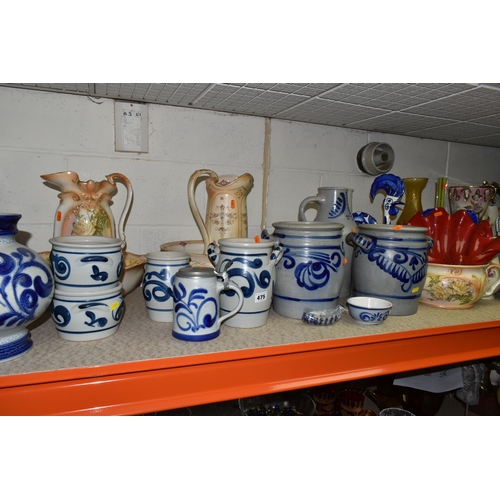 475 - A QUANTITY OF VASES, PLANTERS AND OTHER LARGE CERAMICS AND GLASS WARE, to include mid twentieth cent... 