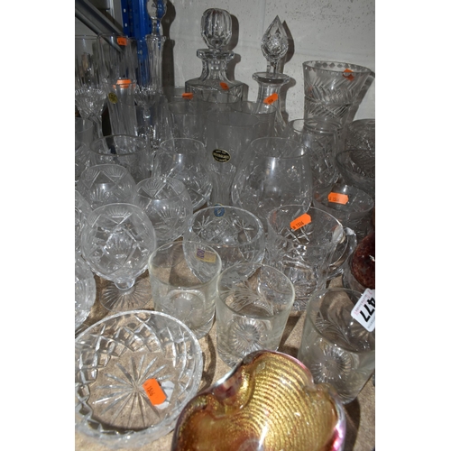 477 - A GROUP OF CUT CRYSTAL AND OTHER GLASS WARES, to include seven sets or part sets of drinking glasses... 