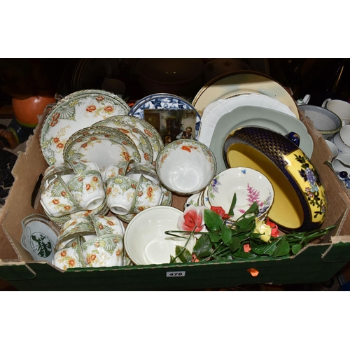 478 - THREE BOXES OF CERAMICS, to include a Denby planter, a Cauldon 'Ching' pattern meat plate, nine coll... 