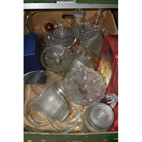 484 - FIVE BOXES AND LOOSE CERAMICS AND GLASSWARE, to include a quantity of Kilner jars, Booths covered tu... 