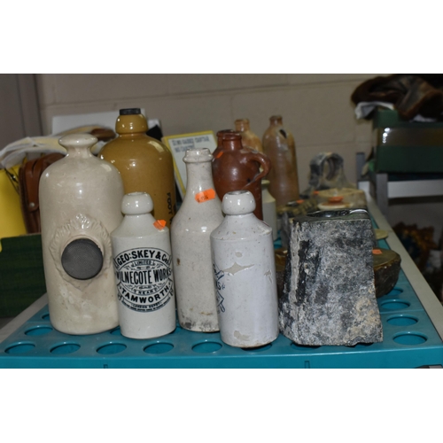 488 - A GROUP OF EARLY 20TH CENTURY STONEWARE BOTTLES AND OTHER SUNDRIES, comprising four stoneware bottle... 