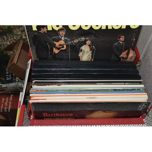 491 - ONE BOX AND TWO CASES OF VINYL LPS AND SINGLES approximately forty records to include classical, pop... 